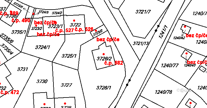 Liberec IV-Perštýn 582, Liberec na parcele st. 3726/2 v KÚ Liberec, Katastrální mapa