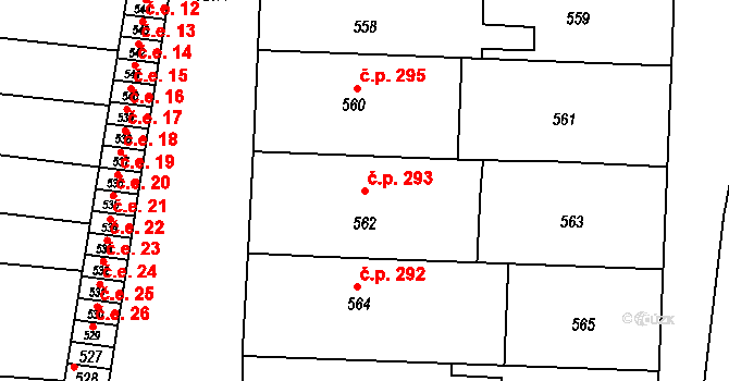 Opatovice 293 na parcele st. 562 v KÚ Opatovice u Rajhradu, Katastrální mapa