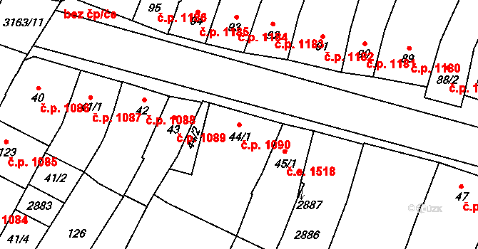 Ivančice 1090 na parcele st. 44/1 v KÚ Kounické Předměstí, Katastrální mapa