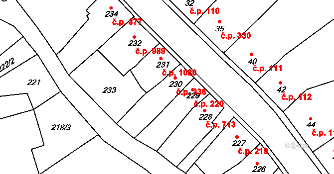 Šlapanice 336 na parcele st. 230 v KÚ Šlapanice u Brna, Katastrální mapa