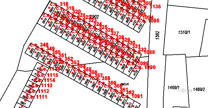 Kuřim 336 na parcele st. 3855 v KÚ Kuřim, Katastrální mapa