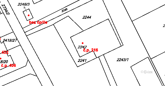 Dolní Suchá 216, Havířov na parcele st. 2242 v KÚ Dolní Suchá, Katastrální mapa