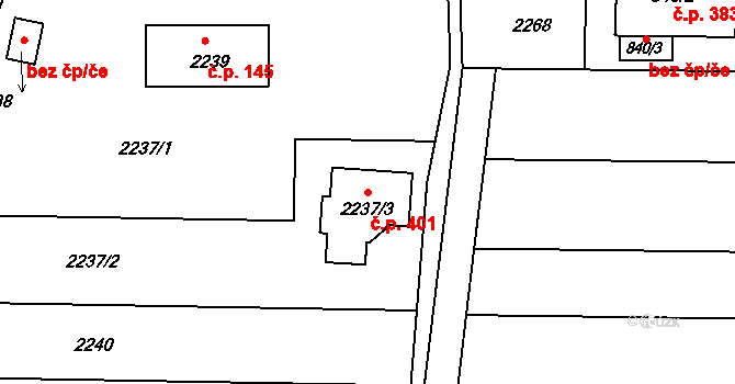 Holásky 401, Brno na parcele st. 2237/3 v KÚ Holásky, Katastrální mapa