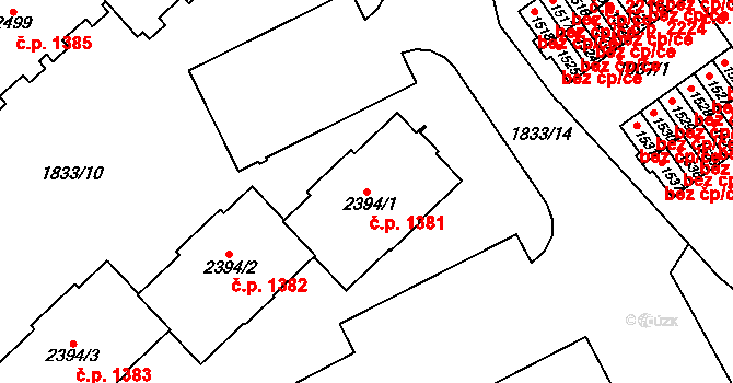 Uničov 1381 na parcele st. 2394/1 v KÚ Uničov, Katastrální mapa