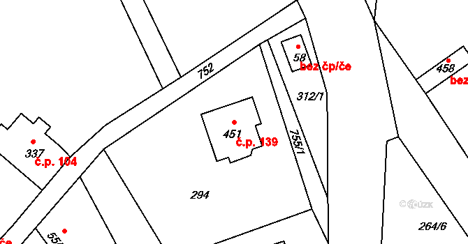 Dolní Černá Studnice 139, Pěnčín na parcele st. 451 v KÚ Jistebsko, Katastrální mapa