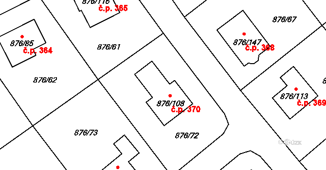 Stonařov 370 na parcele st. 876/108 v KÚ Stonařov, Katastrální mapa