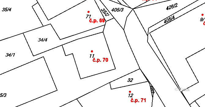 Žireč 70, Dvůr Králové nad Labem na parcele st. 11 v KÚ Žireč Ves, Katastrální mapa