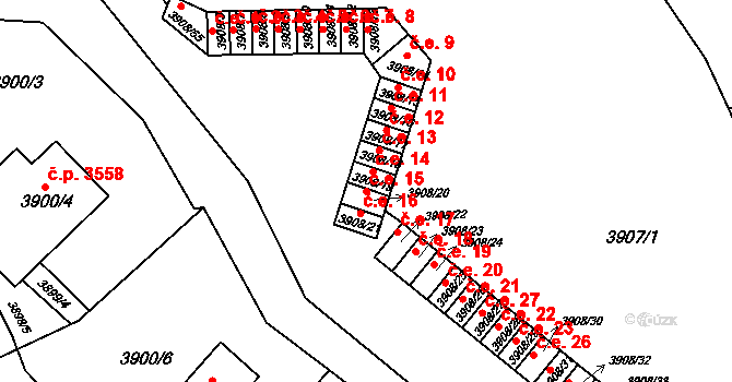 Znojmo 15 na parcele st. 3908/20 v KÚ Znojmo-město, Katastrální mapa