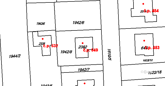 Hranice IV-Drahotuše 549, Hranice na parcele st. 2392 v KÚ Drahotuše, Katastrální mapa