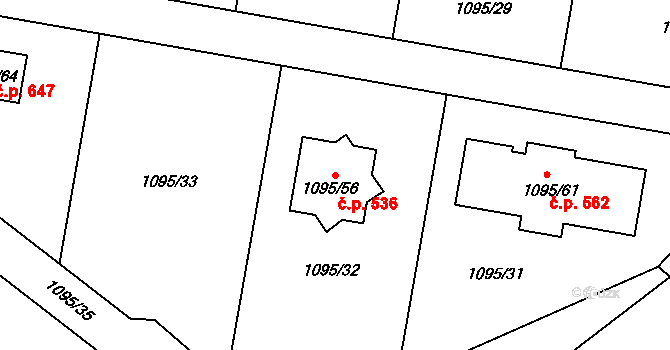 Hřebeč 536 na parcele st. 1095/56 v KÚ Hřebeč, Katastrální mapa