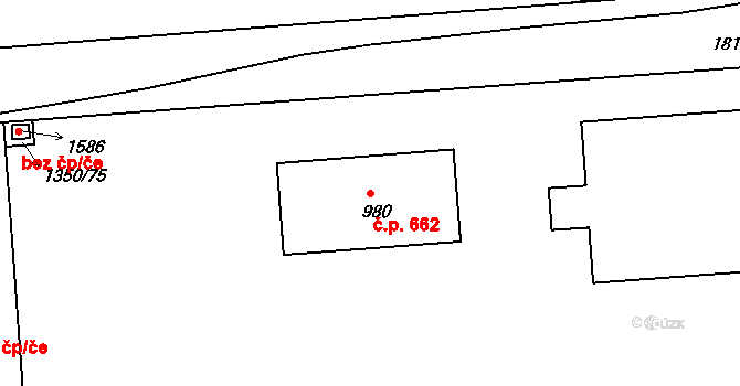 Velešín 662 na parcele st. 980 v KÚ Velešín, Katastrální mapa