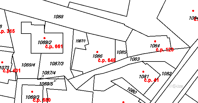 Jablůnka 648 na parcele st. 1086 v KÚ Jablůnka, Katastrální mapa