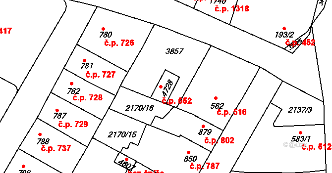 Česká Třebová 652 na parcele st. 4728 v KÚ Česká Třebová, Katastrální mapa