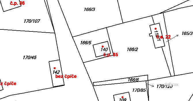 Bližanovy 85, Plánice na parcele st. 140 v KÚ Bližanovy, Katastrální mapa