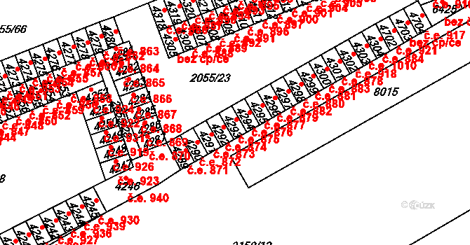 Hodonín 875 na parcele st. 4293 v KÚ Hodonín, Katastrální mapa