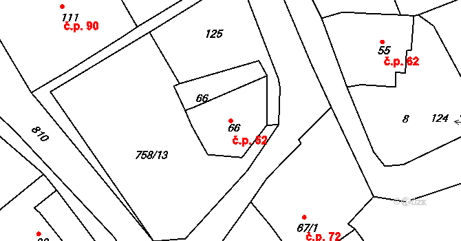 Milíkov 52 na parcele st. 66 v KÚ Milíkov u Mariánských Lázní, Katastrální mapa