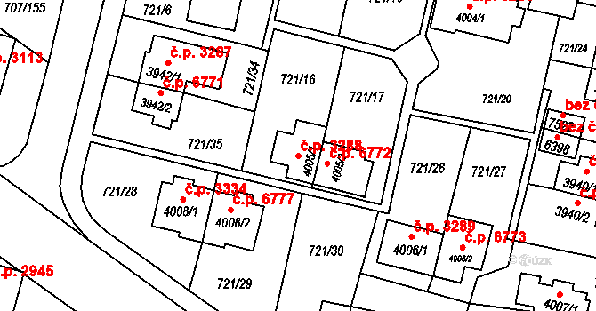 Zlín 3288 na parcele st. 4005/1 v KÚ Zlín, Katastrální mapa