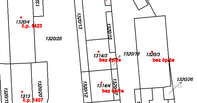 Brumov-Bylnice 44743823 na parcele st. 1314/3 v KÚ Brumov, Katastrální mapa