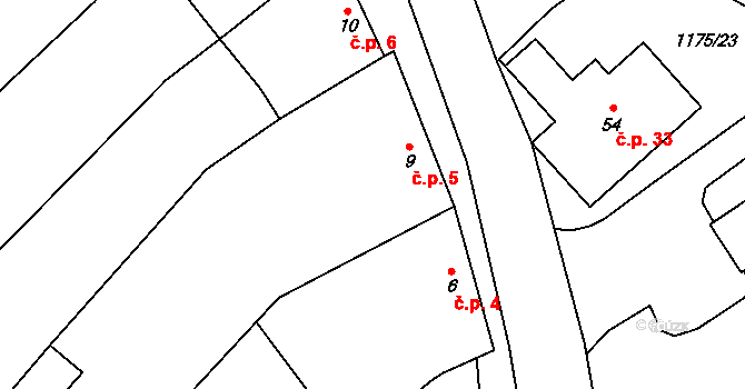 Staré Hvězdlice 5, Hvězdlice na parcele st. 9 v KÚ Staré Hvězdlice, Katastrální mapa