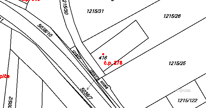 Popovice 278 na parcele st. 416 v KÚ Popovice u Uherského Hradiště, Katastrální mapa