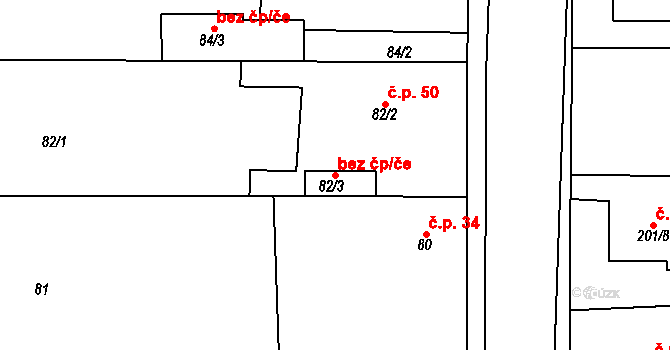 Chudeřice 49725823 na parcele st. 82/3 v KÚ Chudeřice, Katastrální mapa