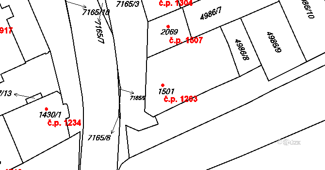 Uherský Brod 1263 na parcele st. 1501 v KÚ Uherský Brod, Katastrální mapa