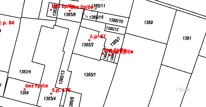 Bučovice 50100823 na parcele st. 1385/5 v KÚ Bučovice, Katastrální mapa