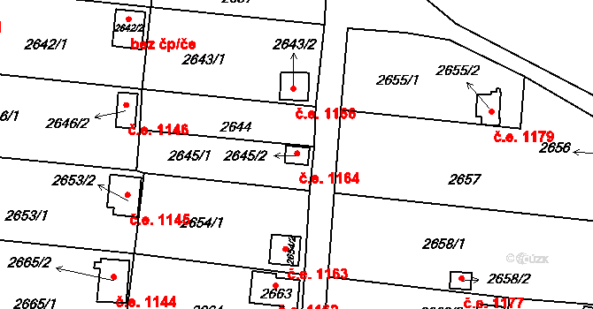 Bystřice nad Pernštejnem 1164 na parcele st. 2645/2 v KÚ Bystřice nad Pernštejnem, Katastrální mapa