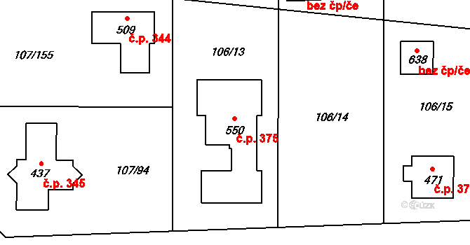 Srch 375 na parcele st. 550 v KÚ Srch, Katastrální mapa