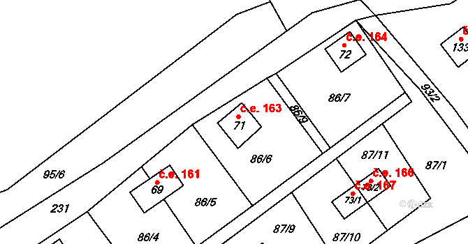 Klíny 163 na parcele st. 71 v KÚ Klíny II, Katastrální mapa