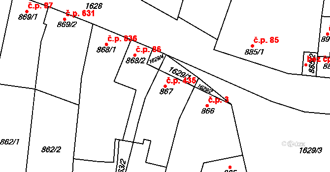 Drnovice 435 na parcele st. 867/1 v KÚ Drnovice u Vyškova, Katastrální mapa