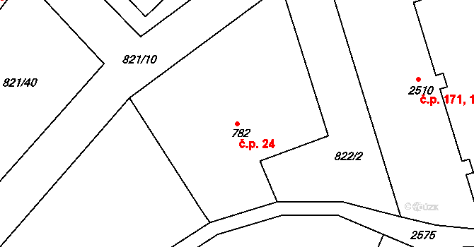 Václavské Předměstí 24, Písek na parcele st. 782 v KÚ Písek, Katastrální mapa