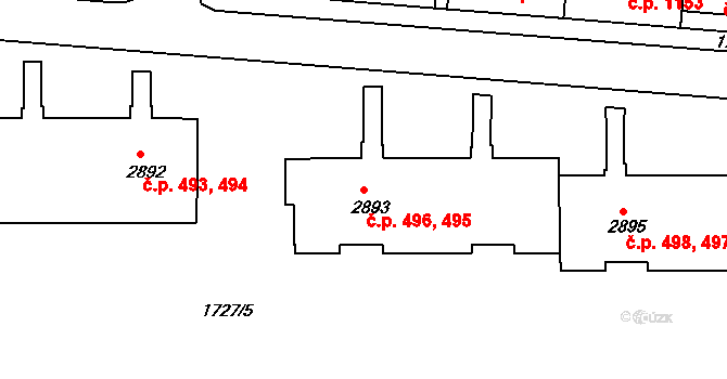 Slaný 495,496 na parcele st. 2893 v KÚ Slaný, Katastrální mapa