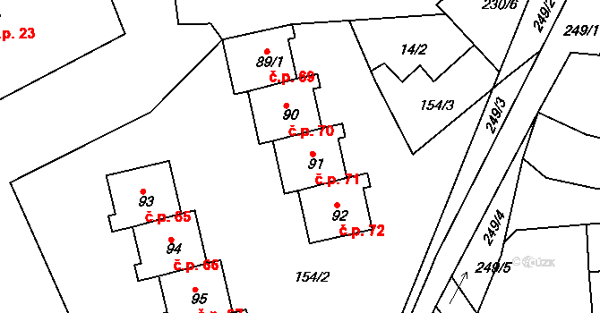 Býkev 71 na parcele st. 91 v KÚ Býkev, Katastrální mapa