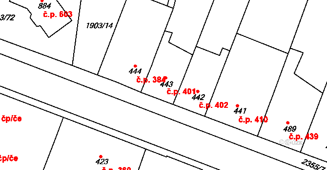 Radnice 401 na parcele st. 443 v KÚ Radnice u Rokycan, Katastrální mapa