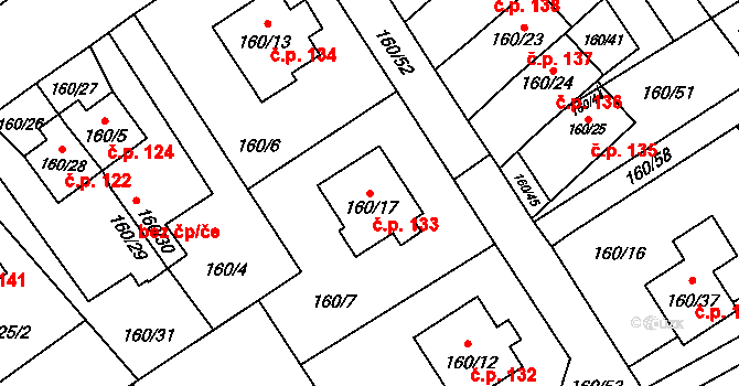 Černčice 133 na parcele st. 160/17 v KÚ Černčice, Katastrální mapa