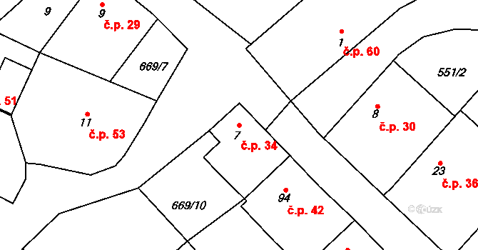 Řečany nad Labem 34 na parcele st. 7 v KÚ Řečany nad Labem, Katastrální mapa