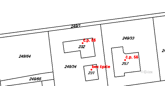 Hněvousice 55, Mnichovo Hradiště na parcele st. 232 v KÚ Sychrov nad Jizerou, Katastrální mapa