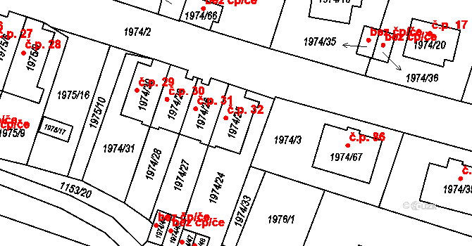 Vimperk III 32, Vimperk na parcele st. 1974/25 v KÚ Vimperk, Katastrální mapa