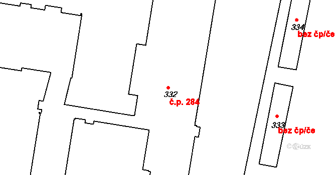 Lhenice 284 na parcele st. 332 v KÚ Lhenice, Katastrální mapa