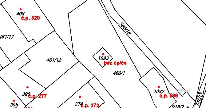 Borohrádek 89757823 na parcele st. 1083 v KÚ Borohrádek, Katastrální mapa