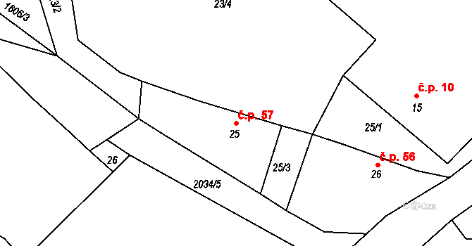 Tis 57 na parcele st. 25 v KÚ Tis u Habrů, Katastrální mapa