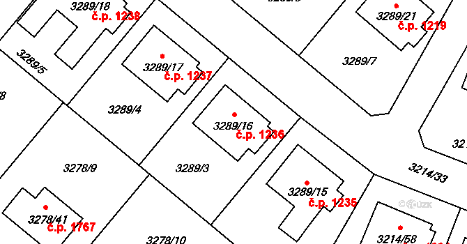 Chotěboř 1236 na parcele st. 3289/16 v KÚ Chotěboř, Katastrální mapa