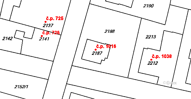 Kostelec nad Orlicí 1016 na parcele st. 2187 v KÚ Kostelec nad Orlicí, Katastrální mapa