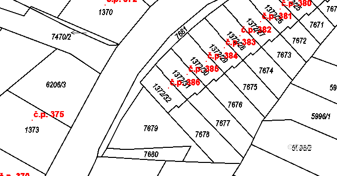 Telč-Štěpnice 386, Telč na parcele st. 1372/32 v KÚ Telč, Katastrální mapa