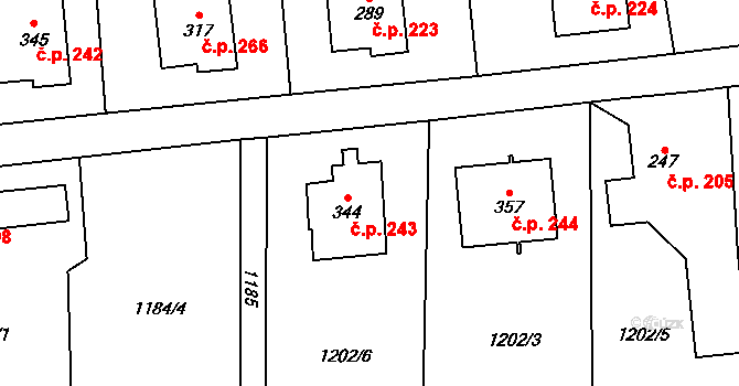 Prostřední Lánov 243, Lánov na parcele st. 344 v KÚ Prostřední Lánov, Katastrální mapa