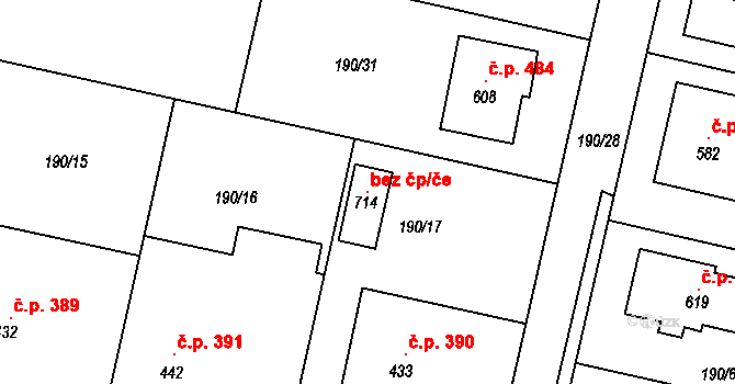 Rožďalovice 98702823 na parcele st. 714 v KÚ Rožďalovice, Katastrální mapa