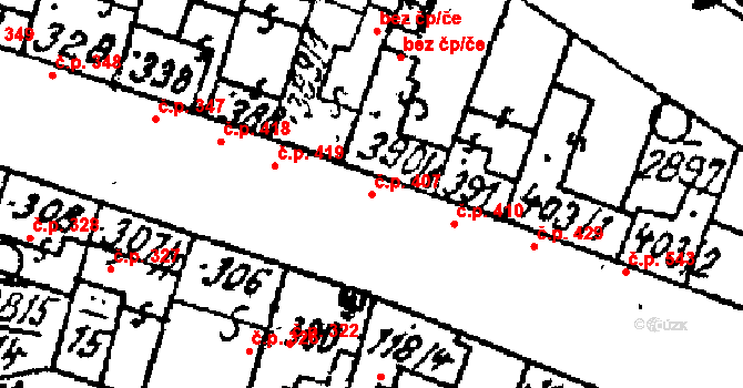 Kostice 407 na parcele st. 390/1 v KÚ Kostice, Katastrální mapa