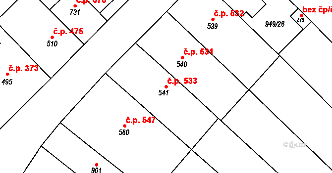Kvasice 533 na parcele st. 541 v KÚ Kvasice, Katastrální mapa