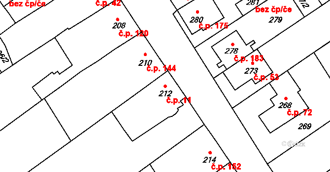 Čehovice 11 na parcele st. 212 v KÚ Čehovice, Katastrální mapa